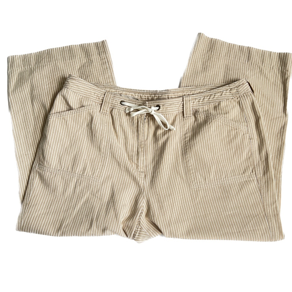 Anne Klein Sports Pants Cropped Size 14 Beige Striped Casual 100% Cotton - Picture 5 of 6